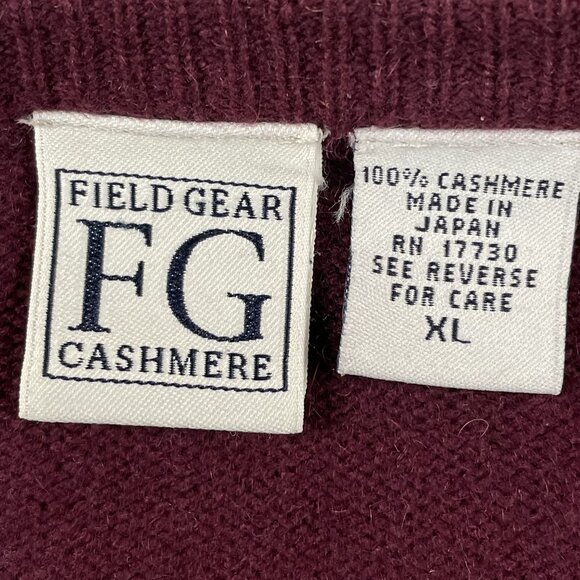 VTG FieldGear Cashmere Sweater Mens XL FG VNeck Pullover Burgundy Japan - Picture 6 of 8